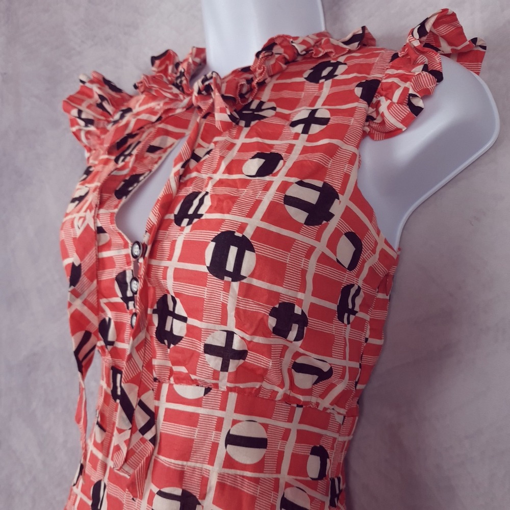 Vintage Betsey Johnson Dress Womens 4 Red Ruffle Keyhole Flare Sundress USA - Picture 4 of 14